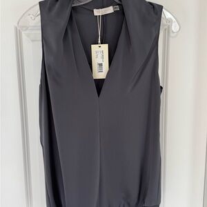 Ramy Brook Gray Sleeveless Blouse with Notched Collar